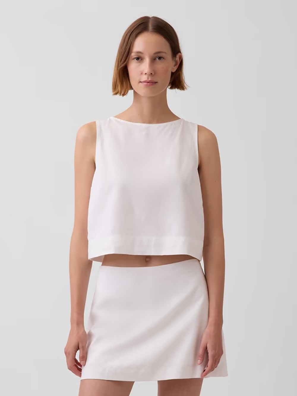 GAP Shell Tank Top Ivory Cropped Button Back Sleeveless